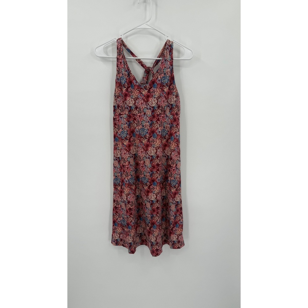 Patagonia magnolia spring Midi Dress Small Red Blue Floral Cross Back VNeck